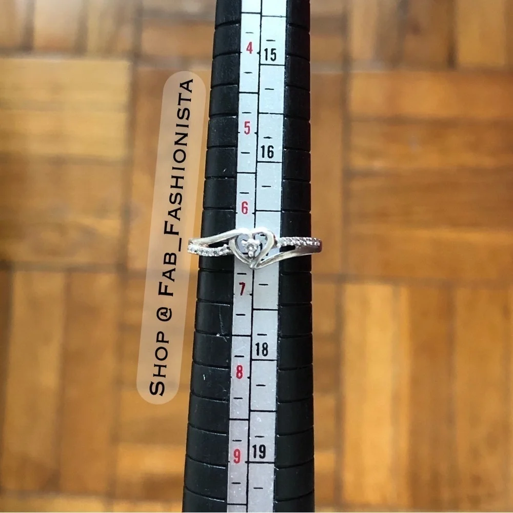 Diamond Heart Promise Ring Sterling Silver Size 6.5